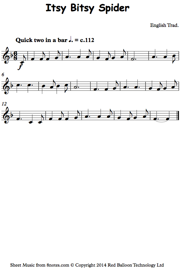Itsy Bitsy Spider (English Traditional) sheet music for Trumpet