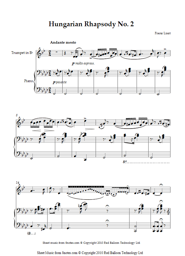 Liszt - Hungarian Rhapsody No. 2 sheet music for Trumpet Liszt - Hungarian Rhapsody No. 2 sheet music for Trumpet
