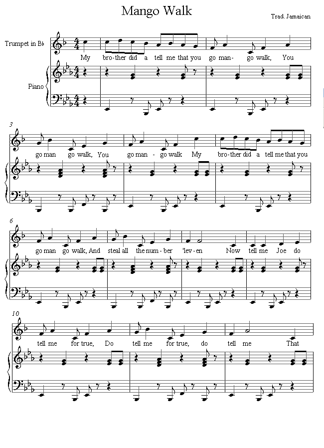 Mango Walk (Jamaican) sheet music for Trumpet Mango Walk (Jamaican) sheet music for Trumpet