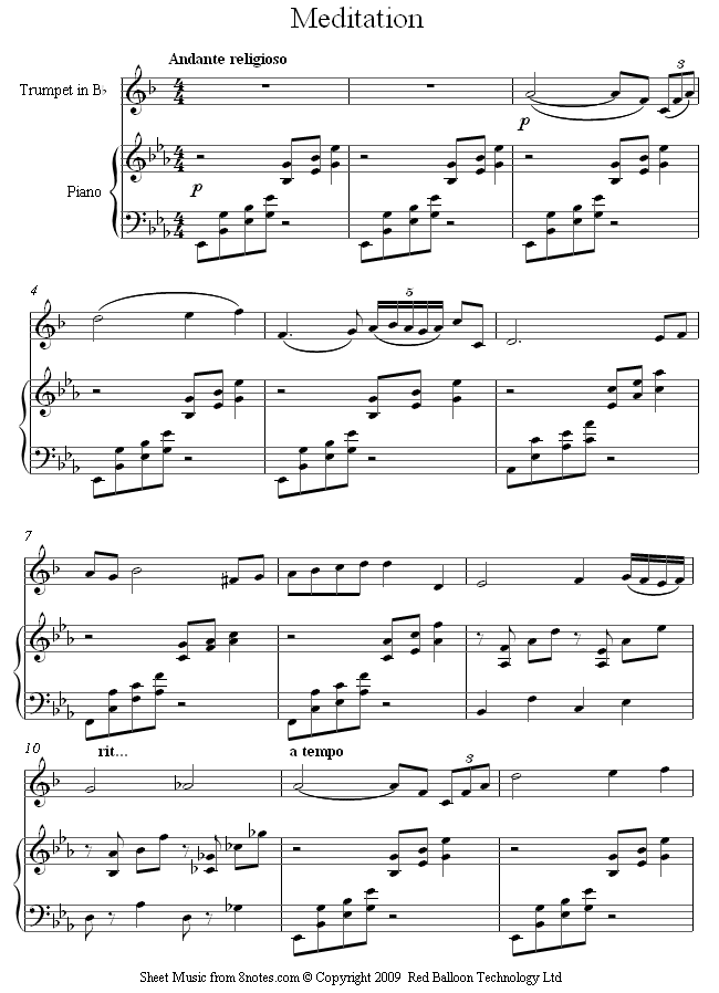 Massenet - Meditation from Thais sheet music for Trumpet Massenet - Meditation from Thais sheet music for Trumpet