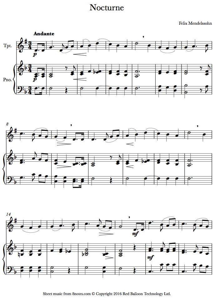 Mendelssohn - Nocturne from Midsummer Night's Dream sheet music for Trumpet Mendelssohn - Nocturne from Midsummer Night's Dream sheet music for Trumpet
