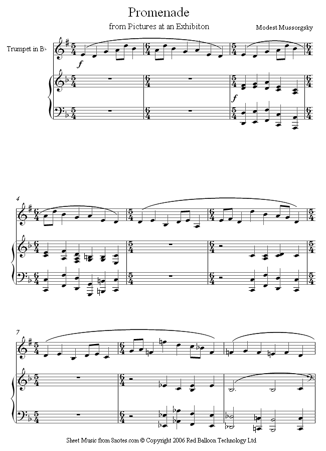 Mussorgsky - Promenade from Pictures at an Exhibition sheet music for Trumpet Mussorgsky - Promenade from Pictures at an Exhibition sheet music for Trumpet