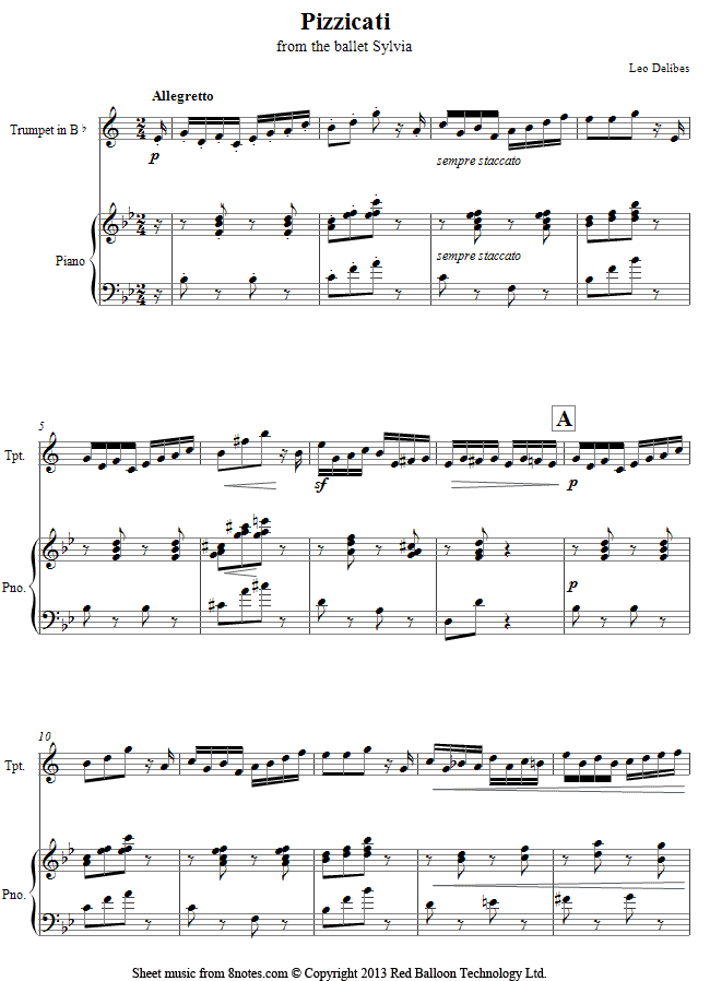 Delibes - Pizzicati from the ballet Sylvia sheet music for Trumpet Delibes - Pizzicati from the ballet Sylvia sheet music for Trumpet