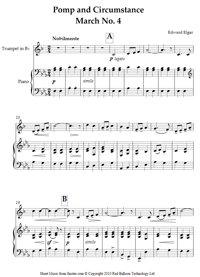 Elgar - Pomp and Circumstance March No. 4 sheet music for Trumpet Elgar - Pomp and Circumstance March No. 4 sheet music for Trumpet