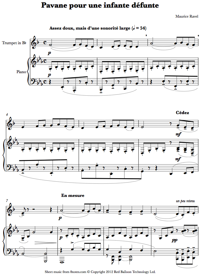 Ravel - Pavane pour une infante defunte sheet music for Trumpet Ravel - Pavane pour une infante defunte sheet music for Trumpet