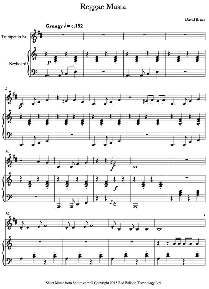 David Bruce - Reggae Masta sheet music for Trumpet David Bruce - Reggae Masta sheet music for Trumpet