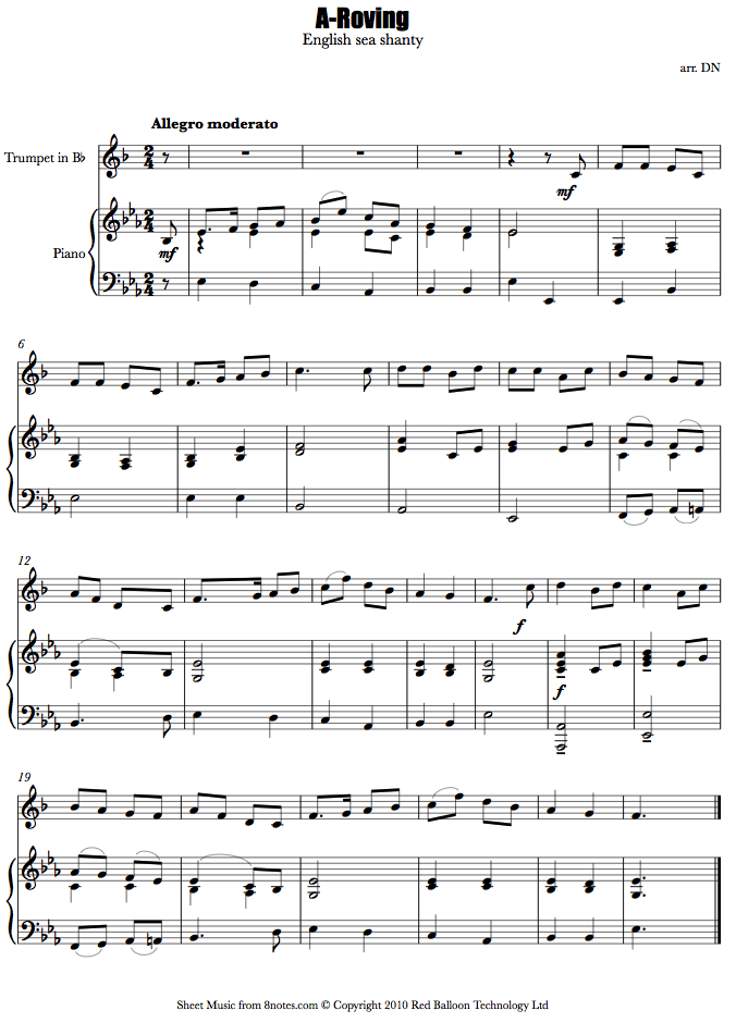 A-Roving (English sea shanty) sheet music for Trumpet A-Roving (English sea shanty) sheet music for Trumpet