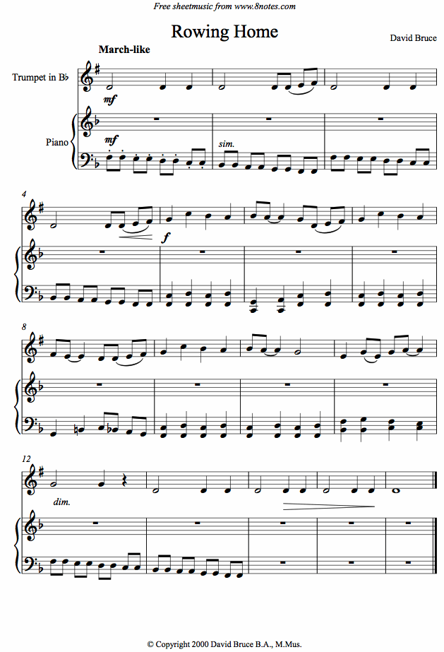 David Bruce - Rowing Home sheet music for Trumpet David Bruce - Rowing Home sheet music for Trumpet