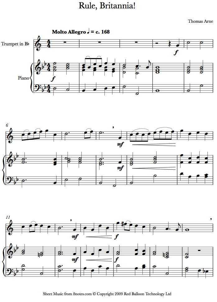 Arne - Rule Britannia sheet music for Trumpet Arne - Rule Britannia sheet music for Trumpet
