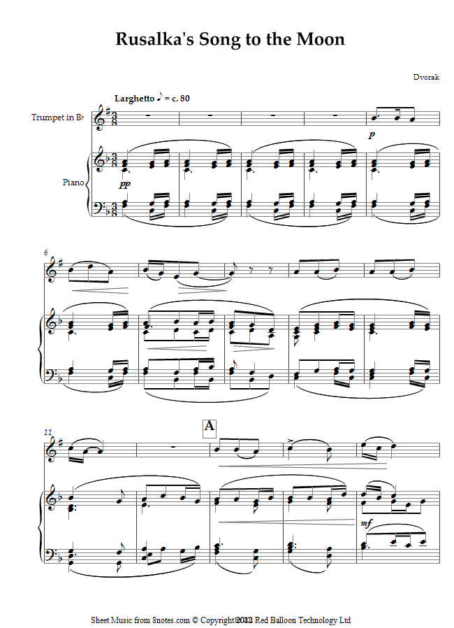 Dvořák - Rusalkas Song to the Moon sheet music for Trumpet Dvořák - Rusalkas Song to the Moon sheet music for Trumpet