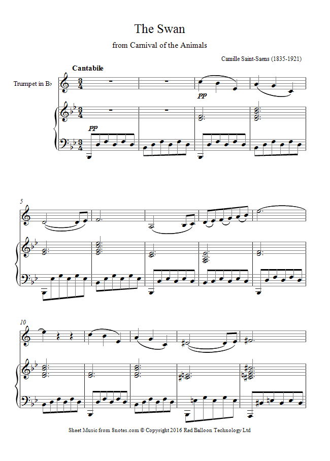 Saint-Saens - The Swan from Carnival of the Animals sheet music for Trumpet Saint-Saens - The Swan from Carnival of the Animals sheet music for Trumpet