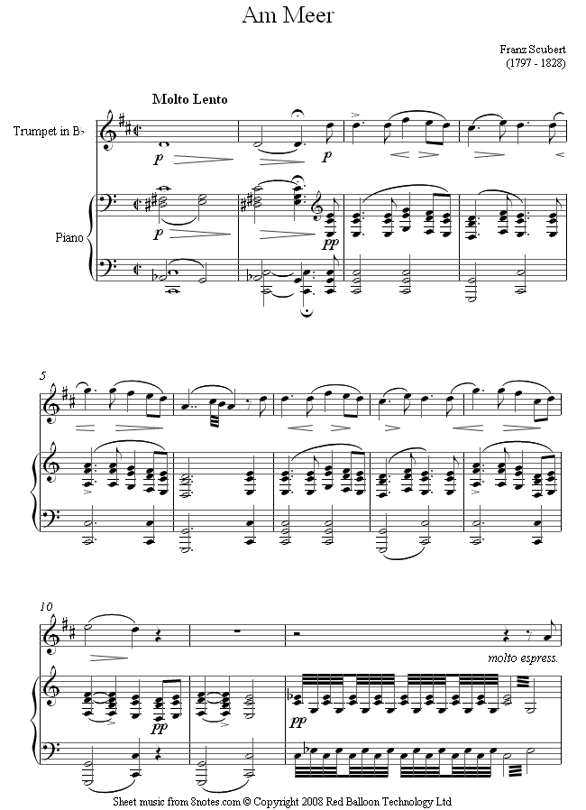 Schubert - Am meer sheet music for Trumpet Schubert - Am meer sheet music for Trumpet