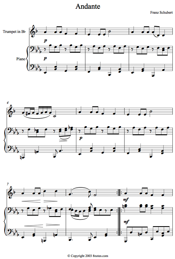 Schubert - Andante sheet music for Trumpet Schubert - Andante sheet music for Trumpet