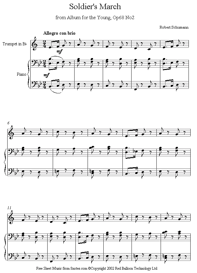 Schumann - Soldiers March from Album for the Young Op68 No.2 sheet music for Trumpet Schumann - Soldiers March from Album for the Young Op68 No.2 sheet music for Trumpet