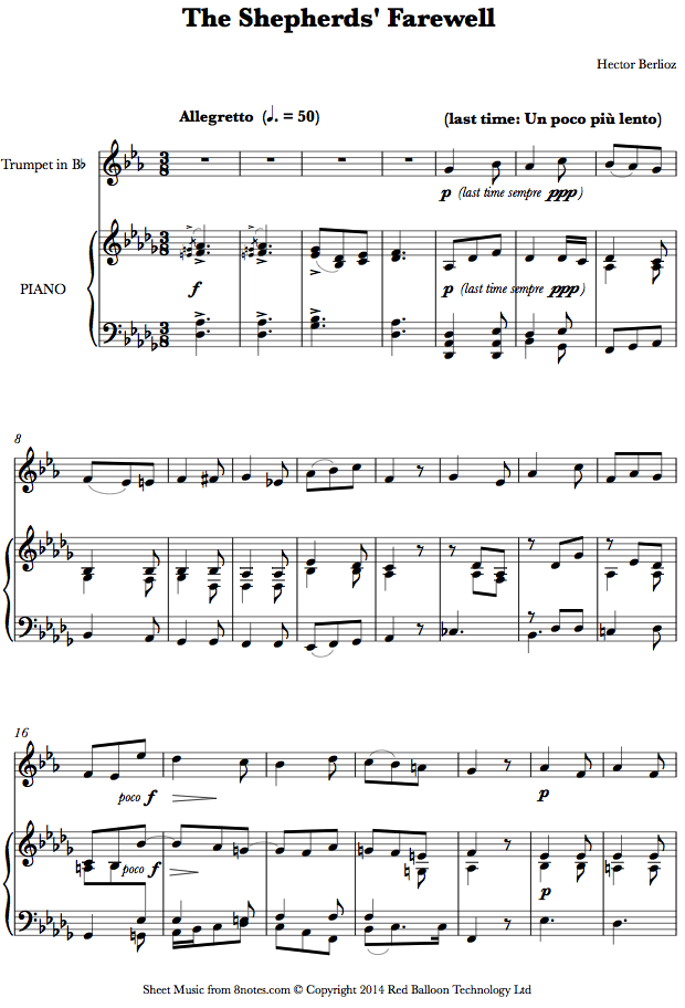 Berlioz - The Shepherds Farewell sheet music for Trumpet Berlioz - The Shepherds Farewell sheet music for Trumpet