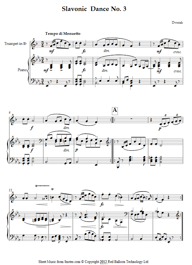 Dvořák - Slavonic Dance No. 3 sheet music for Trumpet Dvořák - Slavonic Dance No. 3 sheet music for Trumpet