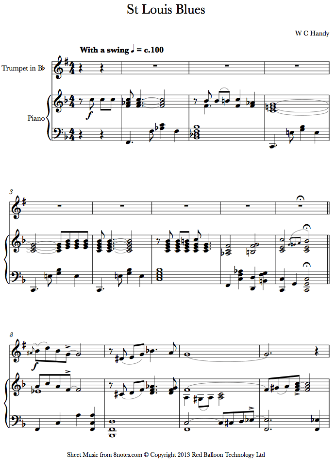 W C Handy - St Louis Blues sheet music for Trumpet - www.waldenwongart.com