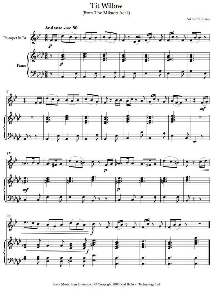 Sullivan - Tit Willow (Mikado Act 1) sheet music for Trumpet Sullivan - Tit Willow (Mikado Act 1) sheet music for Trumpet