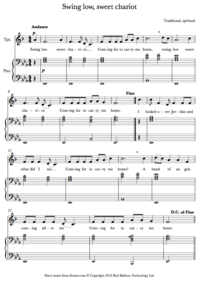 Swing Low, Sweet Chariot sheet music for Trumpet Swing Low, Sweet Chariot sheet music for Trumpet