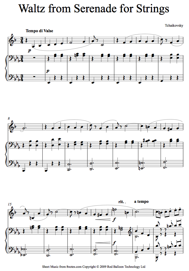 Tchaikovsky Waltz from Serenade for Strings sheet music for Trumpet