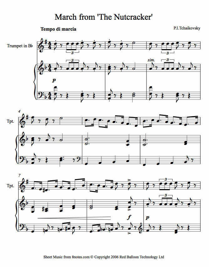 Tchaikovsky - March from The Nutcracker sheet music for Trumpet Tchaikovsky - March from The Nutcracker sheet music for Trumpet