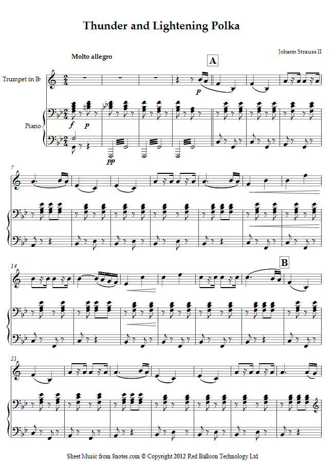 Strauss II - Thunder and Lightening Polka sheet music for Trumpet Strauss II - Thunder and Lightening Polka sheet music for Trumpet