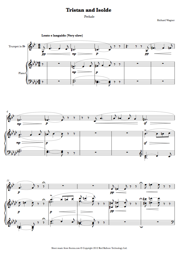 Wagner Tristan and Isolde Prelude (Opening Excerpt) sheet music for
