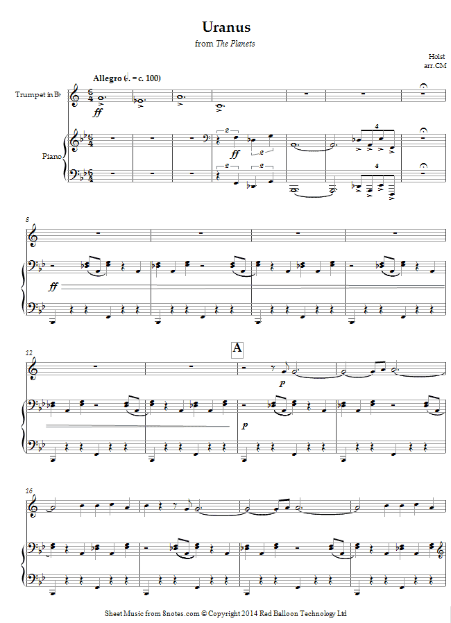 Holst - Uranus from The Planets sheet music for Trumpet Holst - Uranus from The Planets sheet music for Trumpet