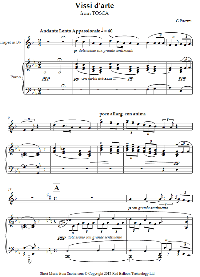 Puccini - Vissi d`arte from Tosca sheet music for Trumpet Puccini - Vissi d`arte from Tosca sheet music for Trumpet