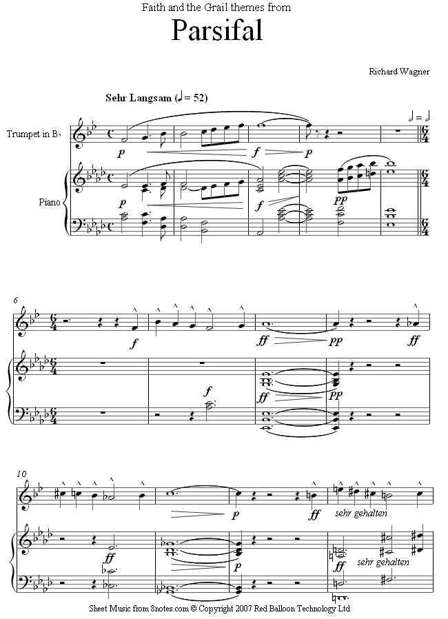 Wagner - Themes from Parsifal sheet music for Trumpet Wagner - Themes from Parsifal sheet music for Trumpet