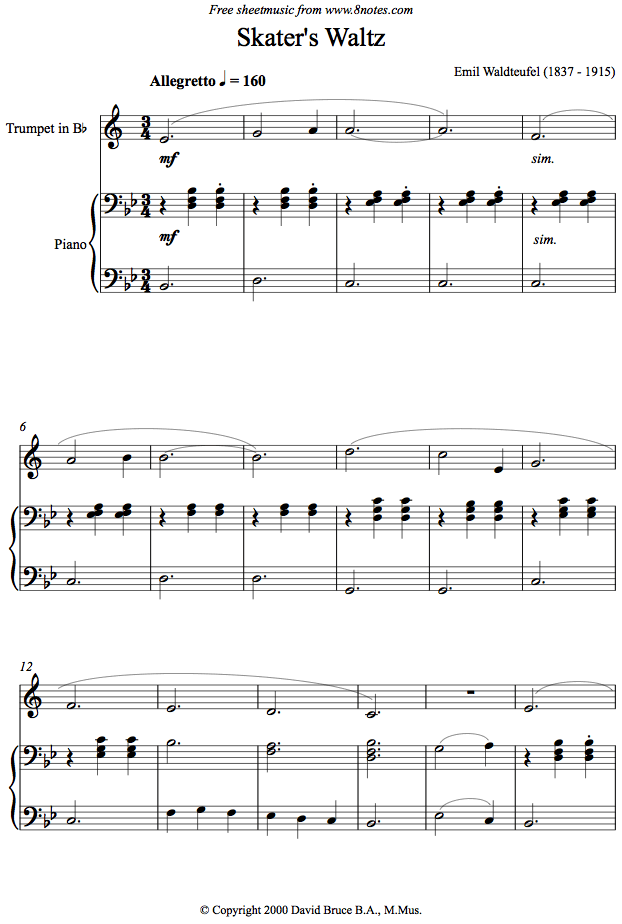 Waldteufel - Skater's Waltz sheet music for Trumpet Waldteufel - Skater's Waltz sheet music for Trumpet