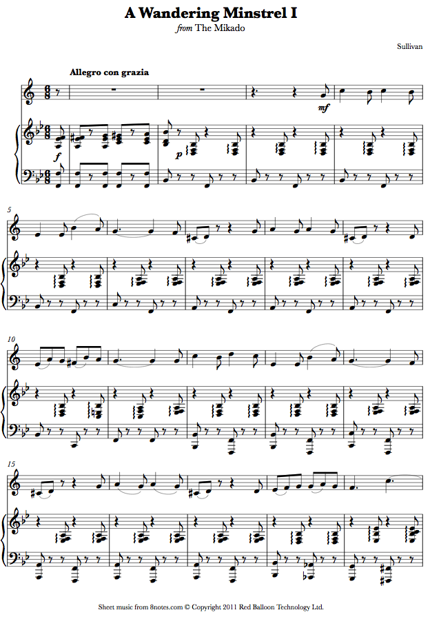 Sullivan - A Wandering Minstrel I from The Mikado sheet music for Trumpet Sullivan - A Wandering Minstrel I from The Mikado sheet music for Trumpet