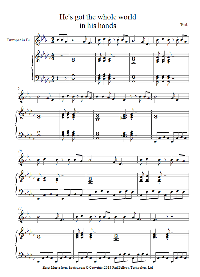 He's got the Whole World in his Hands (American Spiritual) sheet music for Trumpet He's got the Whole World in his Hands (American Spiritual) sheet music for Trumpet