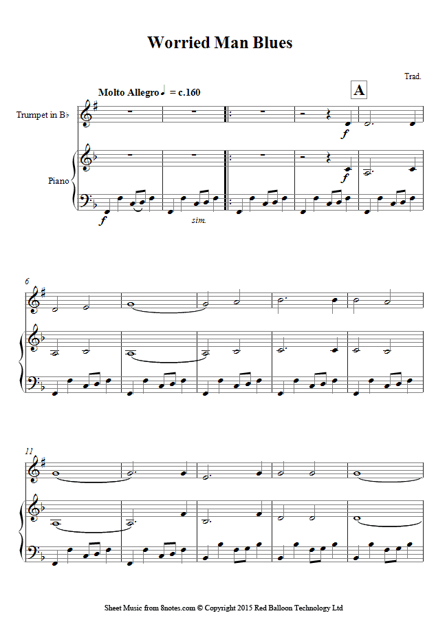 Worried Man Blues sheet music for Trumpet Worried Man Blues sheet music for Trumpet