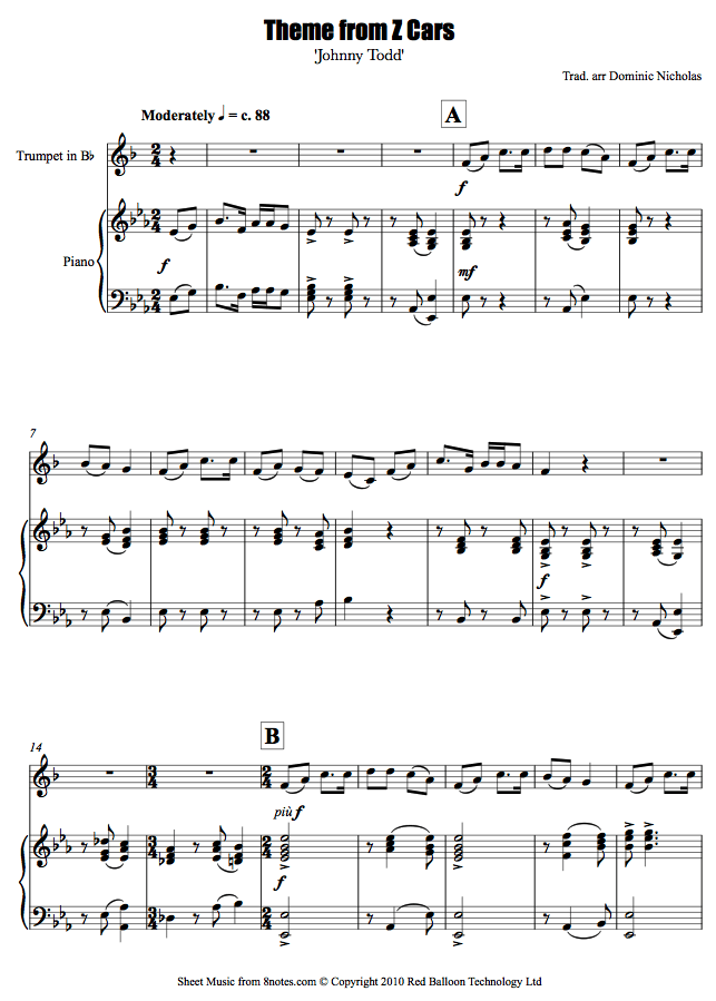 Theme from Z Cars 'Johnny Todd' sheet music for Trumpet Theme from Z Cars 'Johnny Todd' sheet music for Trumpet