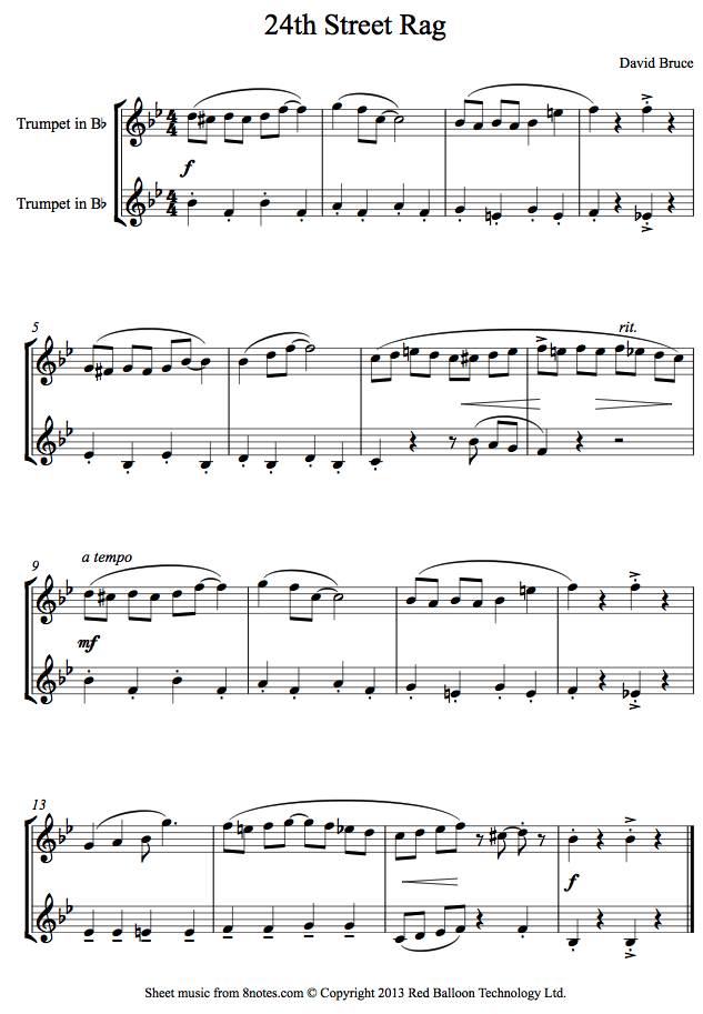 David Bruce - 24th Street Rag sheet music for Trumpet Duet David Bruce - 24th Street Rag sheet music for Trumpet Duet