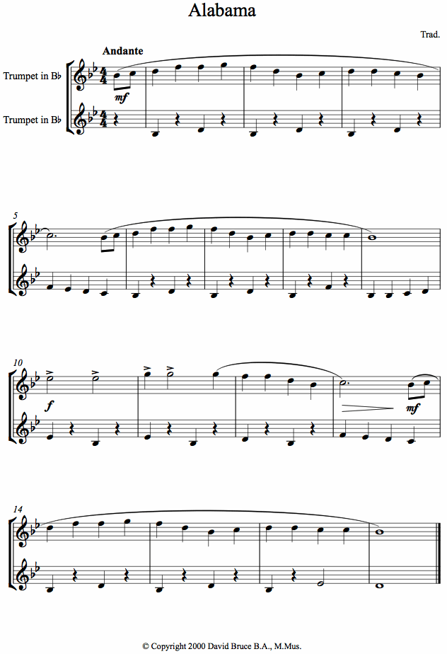 Alabama sheet music for Trumpet Duet Alabama sheet music for Trumpet Duet