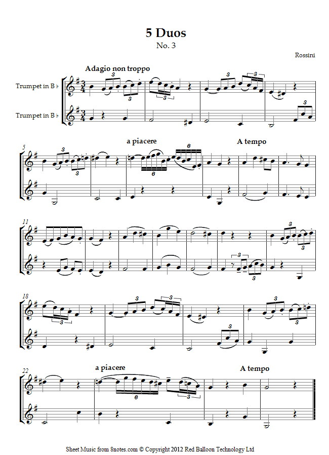 Rossini - 5 Duos No.3 Adagio sheet music for Trumpet Duet Rossini - 5 Duos No.3 Adagio sheet music for Trumpet Duet