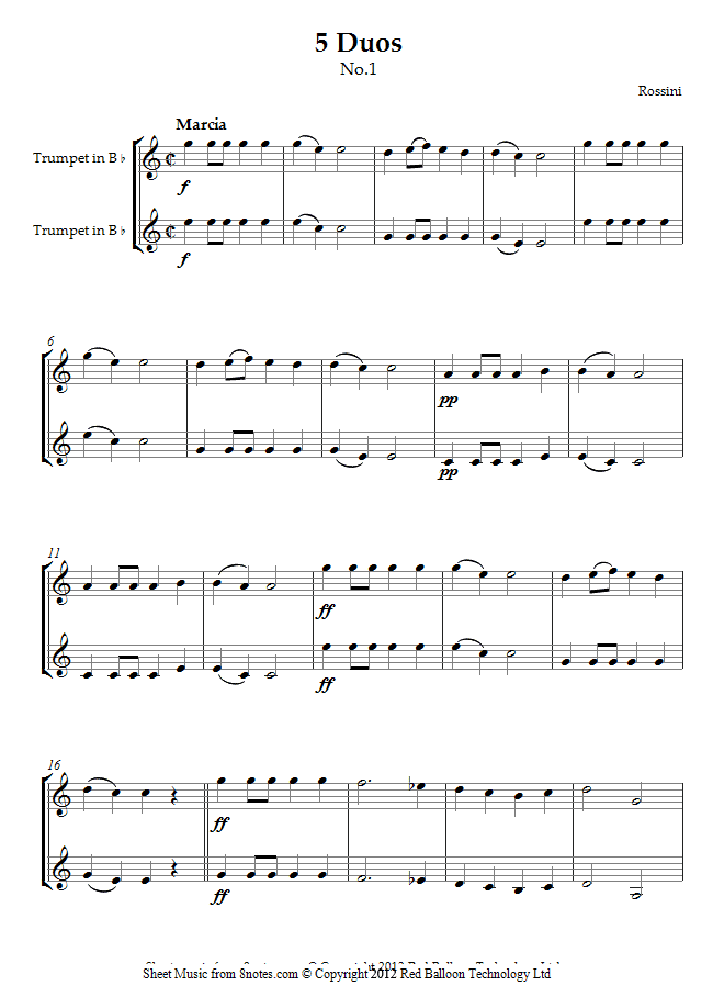 Rossini - 5 Duos No.1 Marcia sheet music for Trumpet Duet Rossini - 5 Duos No.1 Marcia sheet music for Trumpet Duet