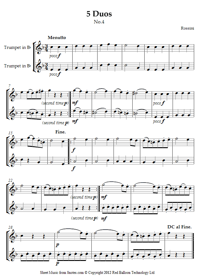 Rossini - 5 Duos No.4 Menutto sheet music for Trumpet Duet Rossini - 5 Duos No.4 Menutto sheet music for Trumpet Duet
