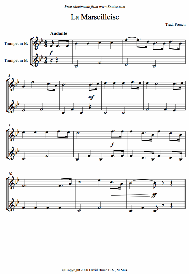 La Marseilleise sheet music for Trumpet Duet La Marseilleise sheet music for Trumpet Duet