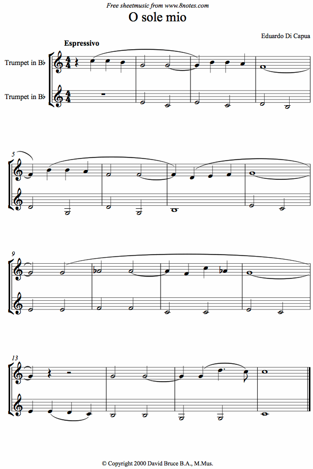 Di Capua - O Sole Mio sheet music for Trumpet Duet Di Capua - O Sole Mio sheet music for Trumpet Duet