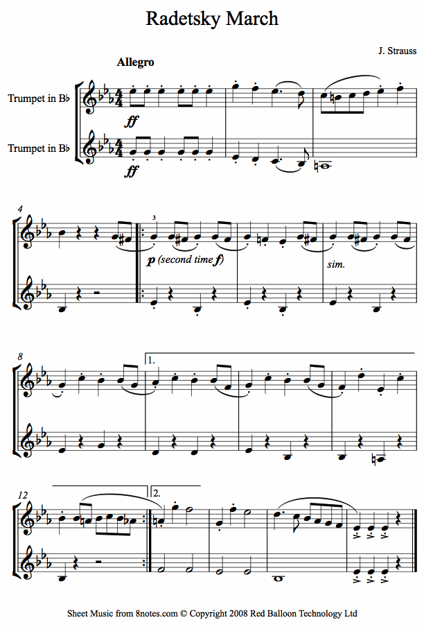 Strauss I - Radetsky March sheet music for Trumpet Duet Strauss I - Radetsky March sheet music for Trumpet Duet