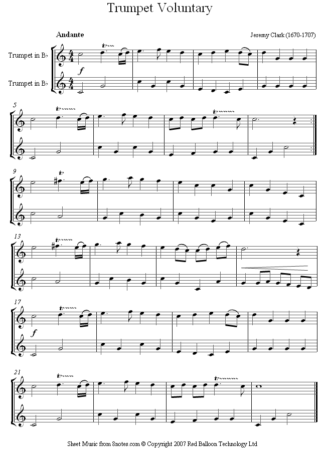 Clarke - Trumpet Voluntary sheet music for Trumpet Duet Clarke - Trumpet Voluntary sheet music for Trumpet Duet