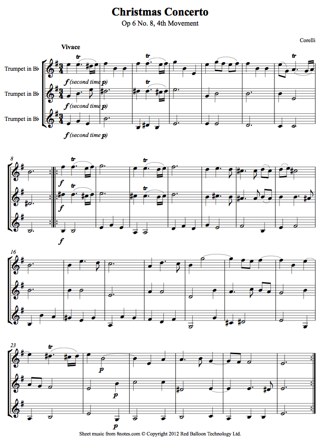 corelli christmas concerto op 6 no 8 4th mvt sheet corelli christmas concerto sheet music