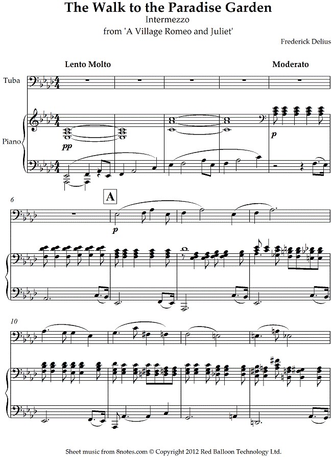 Delius - The Walk to the Paradise Garden- Intermezzo from A Village Romeo and Juliet sheet music for Tuba Delius - The Walk to the Paradise Garden- Intermezzo from A Village Romeo and Juliet sheet music for Tuba