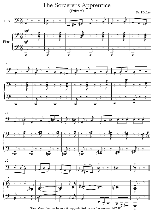 Dukas - The Sorcerer's Apprentice (extract) sheet music for Tuba Dukas - The Sorcerer's Apprentice (extract) sheet music for Tuba