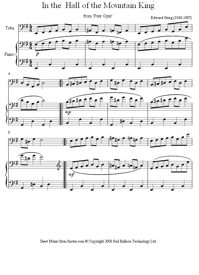 Grieg - In the Hall of the Mountain King sheet music for Tuba Grieg - In the Hall of the Mountain King sheet music for Tuba