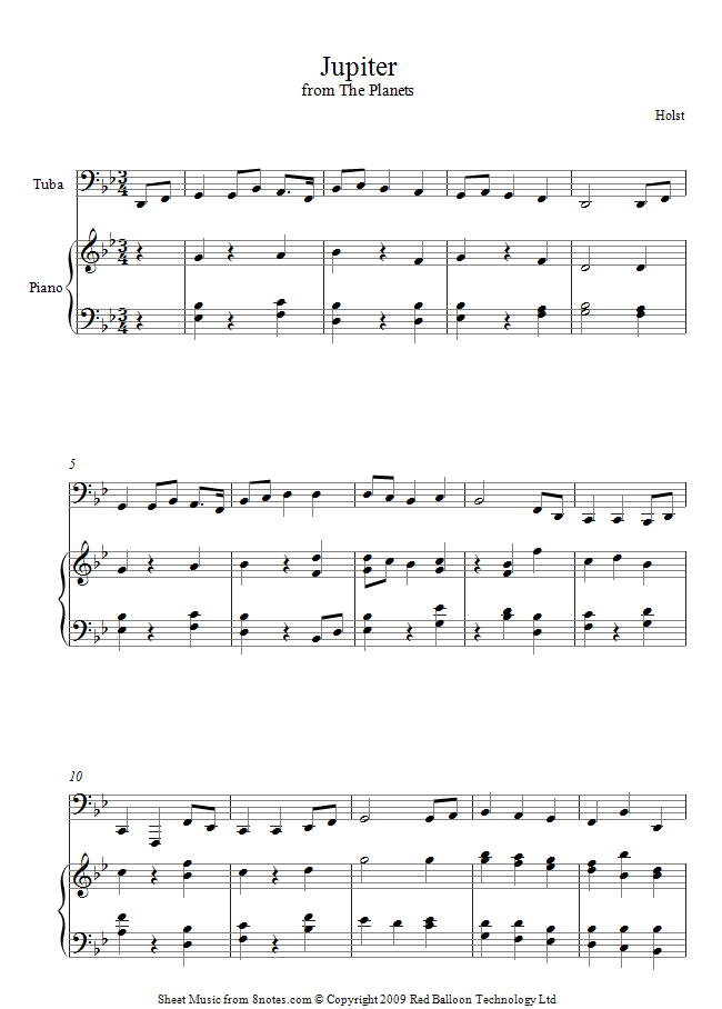 Holst Jupiter from the (theme) sheet music for Tuba