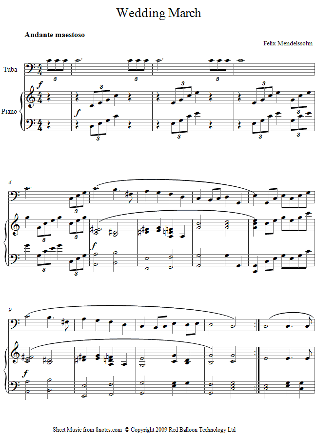 Mendelssohn - Wedding March from Midsummer Nights Dream sheet music for Tuba Mendelssohn - Wedding March from Midsummer Nights Dream sheet music for Tuba